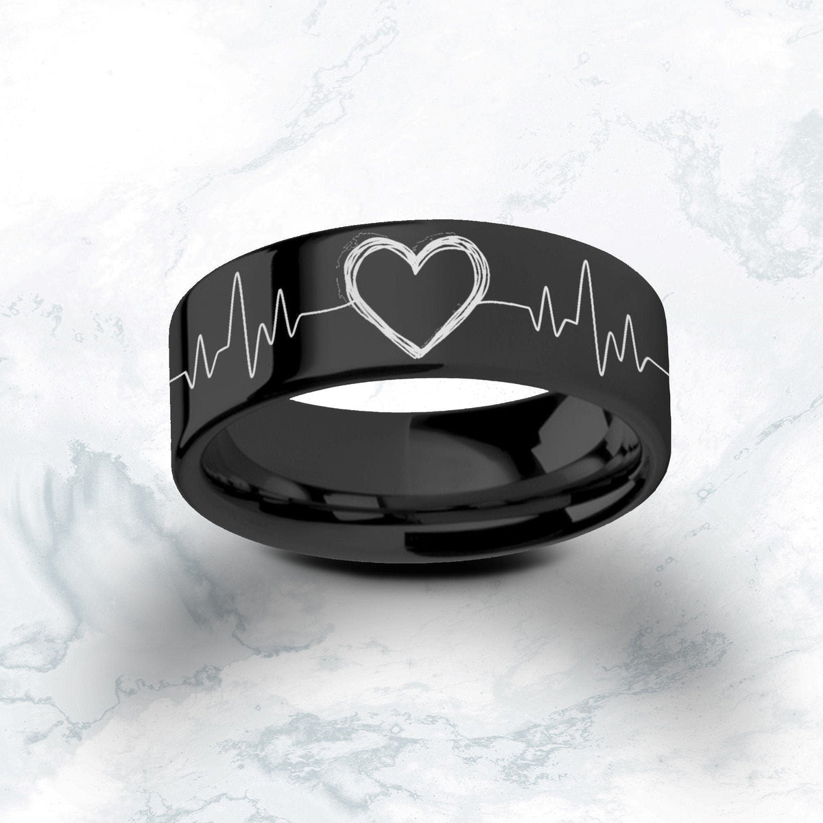 Engraved Real EKG Heart Beat Monitor Ring, Baby Heart beat engravin