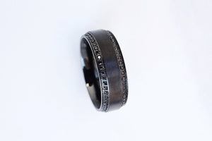 Black Diamond Set Edges Titanium Ring, Mens Black Diamond Titanium Ring, Black Diamond Wedding Ring Brushed Center - 8mm - The Veil