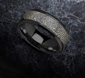 Abrir la imagen en la presentación de diapositivas, Black Tungsten Spinner Fingerprint Ring, Fidget Spinner Tungsten Ring, Mens &amp; Women Fidget Fingerprint Ring, Fidget Spinner Ring - 8mm - The Veil
