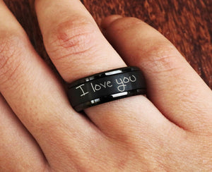 Black Tungsten Spinner Handwritten Ring, Fidget Spinner Handwriting Ring, Fidget handwritten Ring, Personalized Handwriting Ring 8mm - The Veil