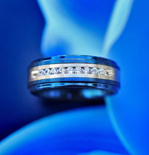 Abrir la imagen en la presentación de diapositivas, Blue Tungsten Carbide Ring, Mens Blue Tungsten Ring, Blue Diamond Ring, Mens Blue Band, Mens Blue Wedding Ring, Something Blue Ring - 8mm - The Veil
