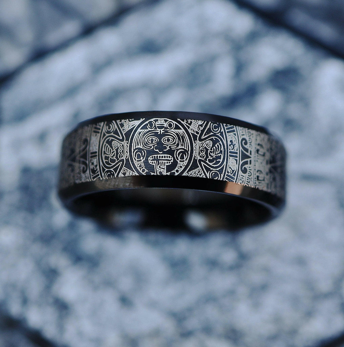 Aztec Style Rings Engraved Ancient Indian Aztec Culture Ring, Tribal Pattern Ring, Az...