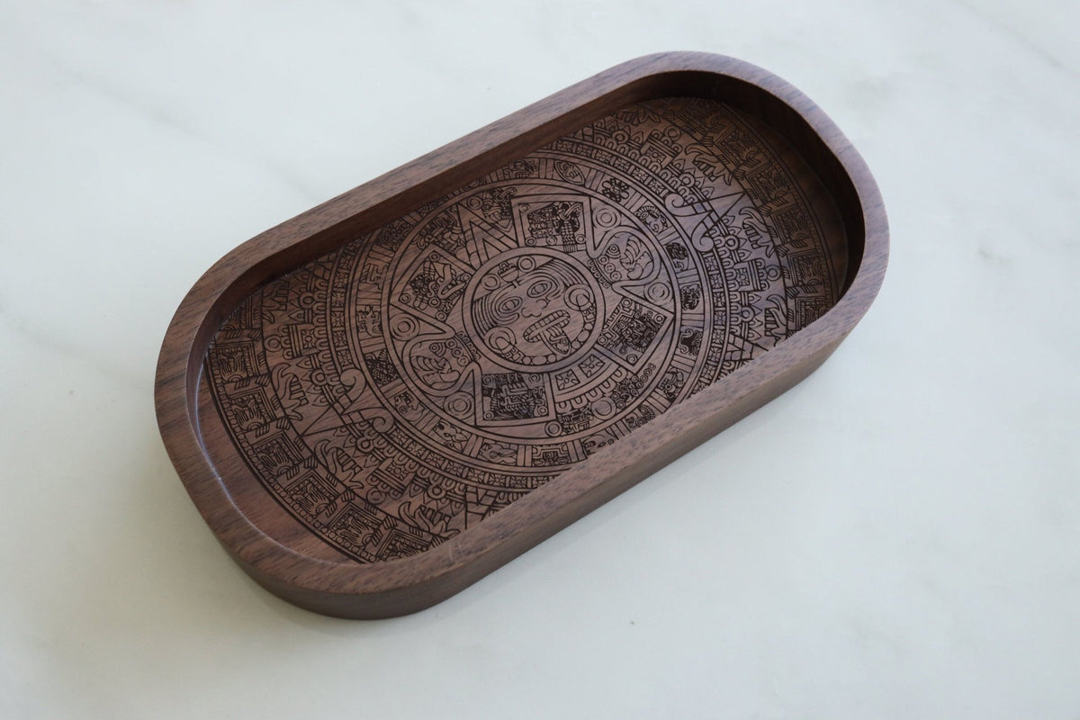 Engraved Aztec Calendar Pattern Ring Dish, Aztec Tray, Ancient Azte...
