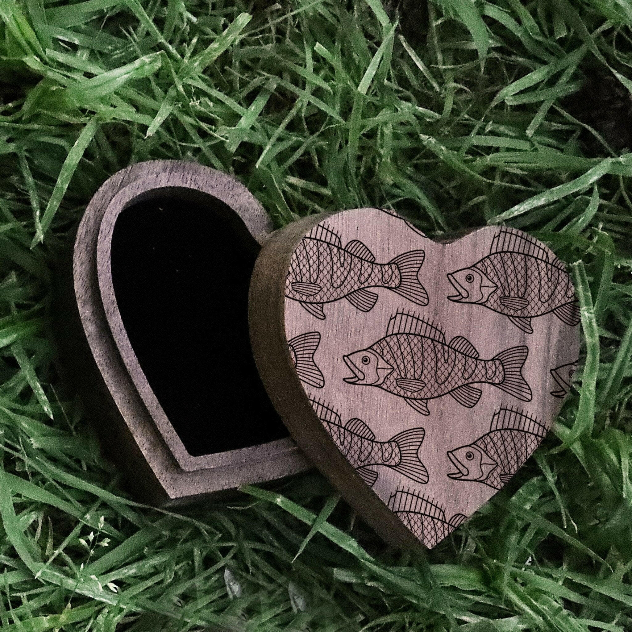 bass fishing wood box Engraved Bass Fish Black Walnut Wood Ring Box, Bass Fishing Ring Box, Bass Trout Wedding Band Box, Fisherman Ring Box, Hunter Box