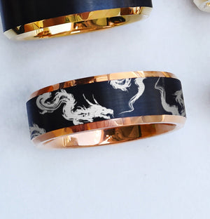 Engraved Calligraphy Dragon Ring, Calligraphy Dragon Ring, Dragon Ring, Shadow Dragon Ring, Smoke Dragon Ring - 8mm Available - The Veil