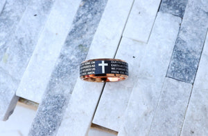 Bild in Slideshow öffnen, Engraved Christianity Wedding Ring, Cross Ring, Lords Prayer Ring, Lords Prayer Wedding Ring, Lords Prayer Promise Band - 8mm - The Veil
