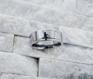 Engraved Fly Fishing Wedding Ring, Fly Fishing Promise Ring, Angler Engagement Ring, Fly Fishing River Wedding Band, Hunter Ring 4mm to 10mm - The Veil