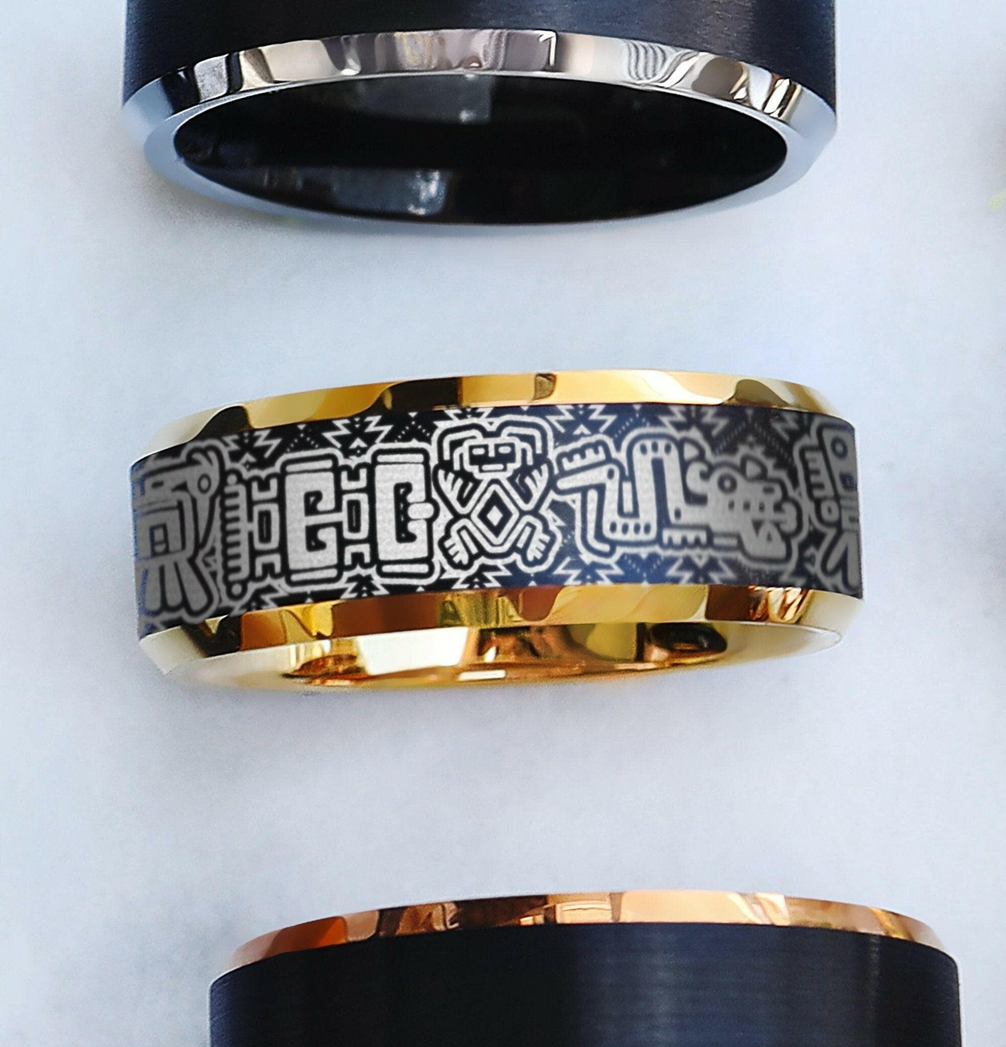 Peruvian Inca Symbols Engraved Inca Design Ring, Peruvian Inca Symbols