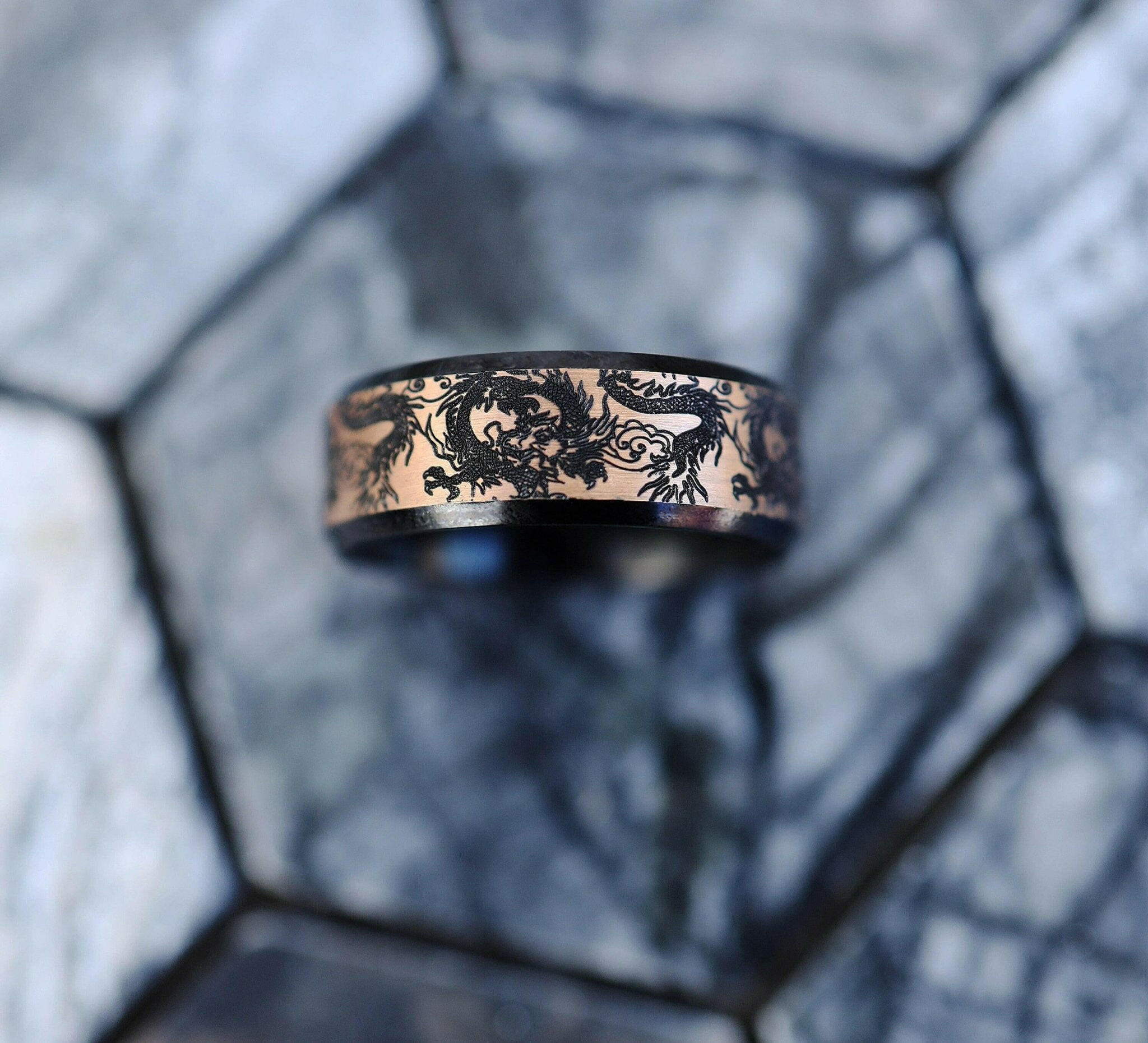 Engraved Marking Mens Black Dragon Ring, Dragon Claw Ring, Dragon