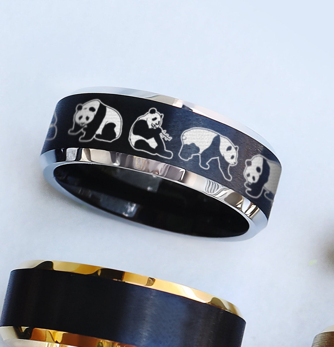 Engraved Panda Ring, Panda Pattern Ring, Panda Wedding Band, Panda ...