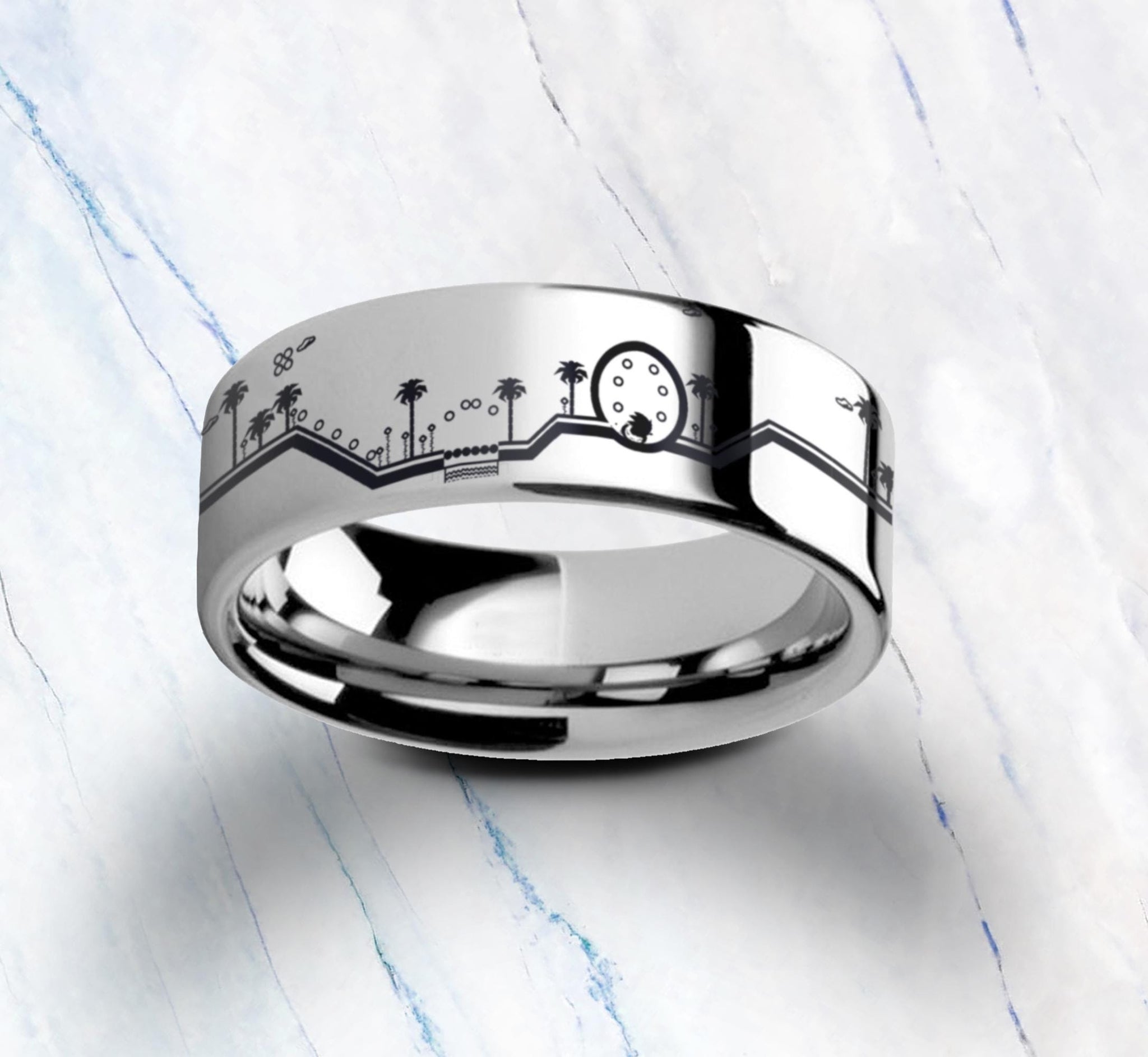 Engraved Sonic Hedgehog Ring – Green Hill Zone Engraved Tungsten Ri
