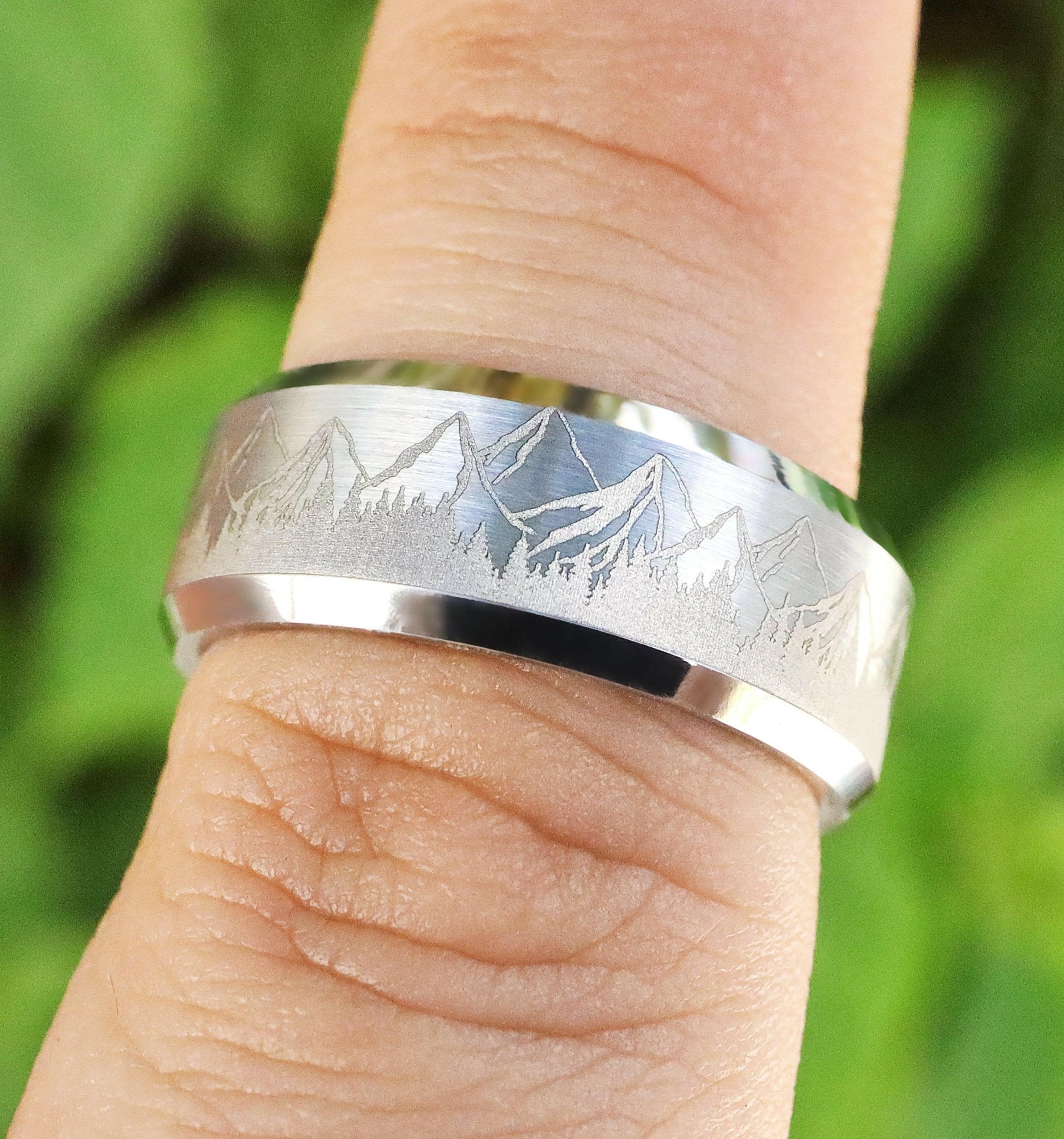 Mens Wedding Bands With Mountains 6mm Mountain Mens Wedding Ring, 14k Mens Wedding Bands With Mountains 6mm Mountain Mens Wedding Ring, 14k