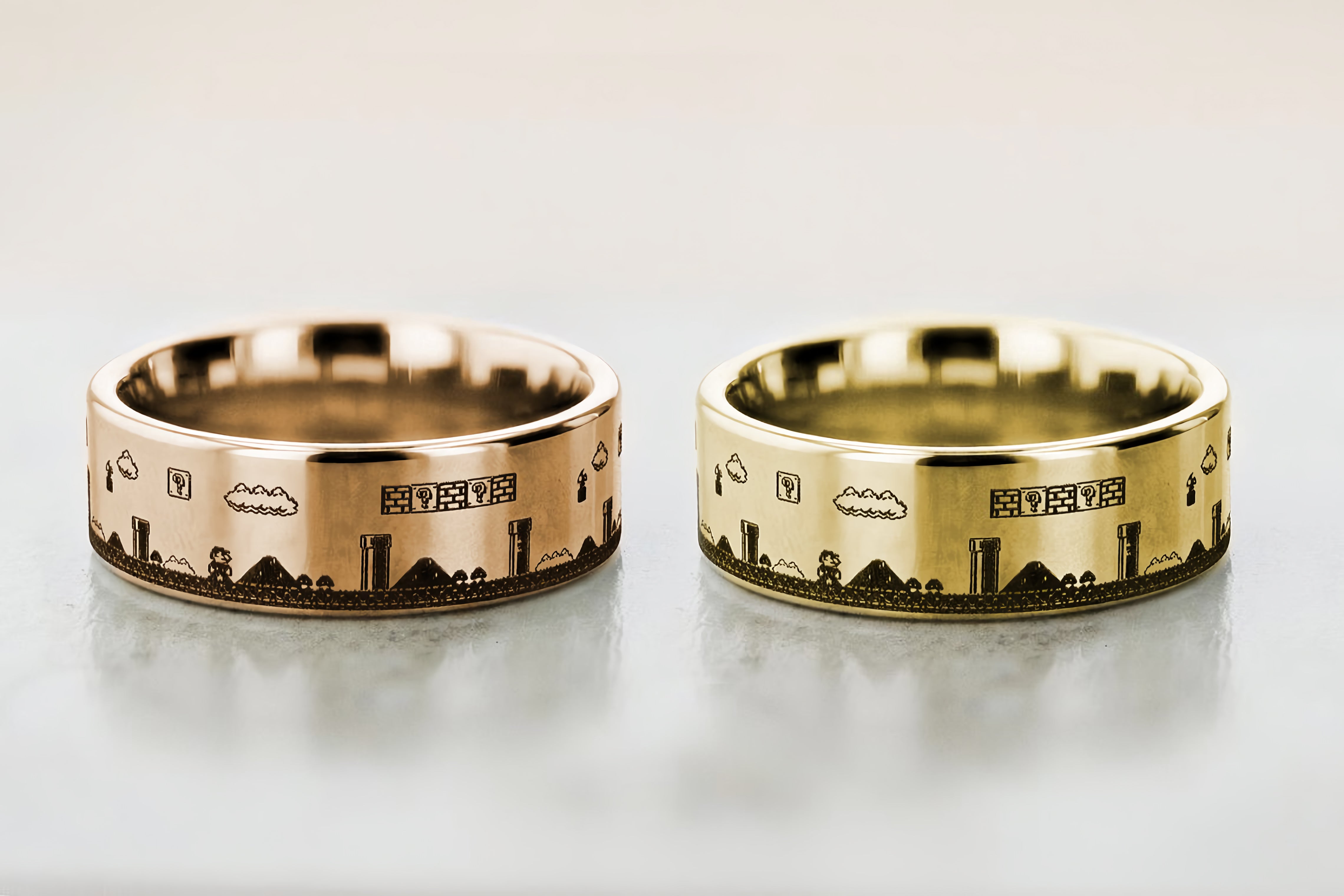 Engraved Super Mario Inspired Ring Pixel Level Game Tungsten Ring