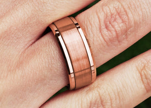 Bild in Slideshow öffnen, Rose Gold Plated Tungsten Spinner Fingerprint Ring, Fidget Spinner Tungsten Ring, Fidget Fingerprint Ring, Fidget Spinner Ring - 8mm - The Veil
