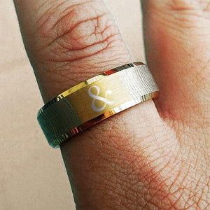 Twin Fingerprint Engraved Tungsten Ring, His and Her fingerprint band, Ampersand Symbol fingerprint ring, Mens Engraved Print Ring - 8mm - The Veil